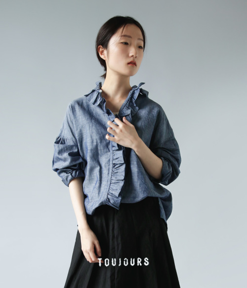 TOUJOURS トゥジュー インディゴ コットン リネン シャンブレー シャツ