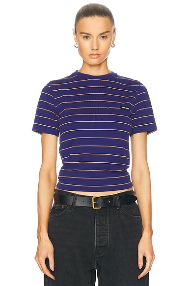 Miu Miu Short Sleeve Tee in Inchiostro & Topazio | FWRD