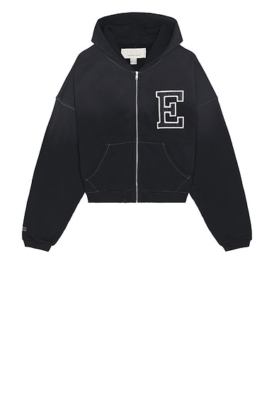 ERL Varsity Oversized Zip-Up Hoodie in Black | FWRD