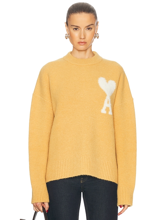 AMI Paris Off White Adc Sweater in Mustard | FWRD