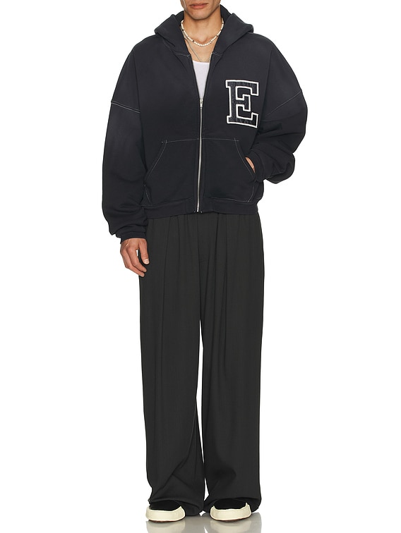 ERL Varsity Oversized Zip-Up Hoodie in Black | FWRD