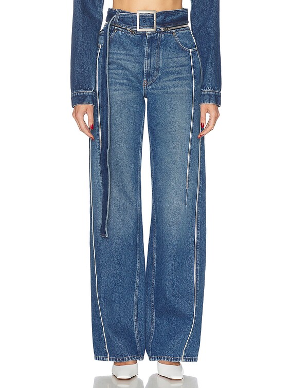 Jean Paul Gaultier Zip Belt Selvege Detail Wide Leg Jeans in