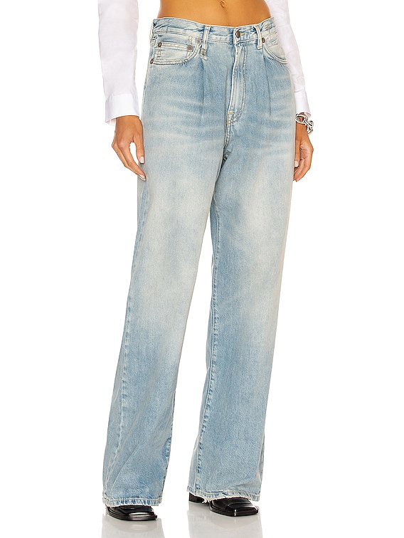 R13 Damon Pleated Wide Leg in Lennon Blue | FWRD