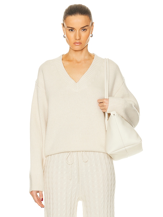 Toteme V Neck Wool Cashmere Knit Sweater in Snow | FWRD