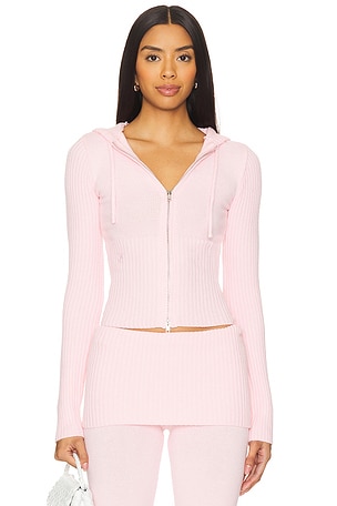 Frankies Bikinis Heritage Cloud Knit Hoodie in Cozy Pink | REVOLVE