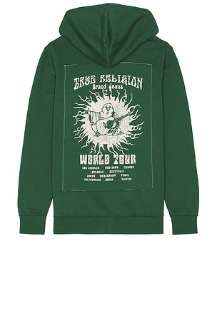 True Religion Blazing Tour Applique Zip Hoodie in Dark Green | REVOLVE