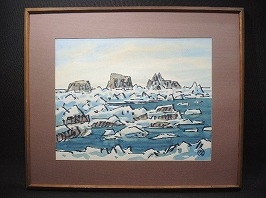 真作保証 坂本直行 流氷（北海道知床斜里町）油彩 六花亭 真作保証