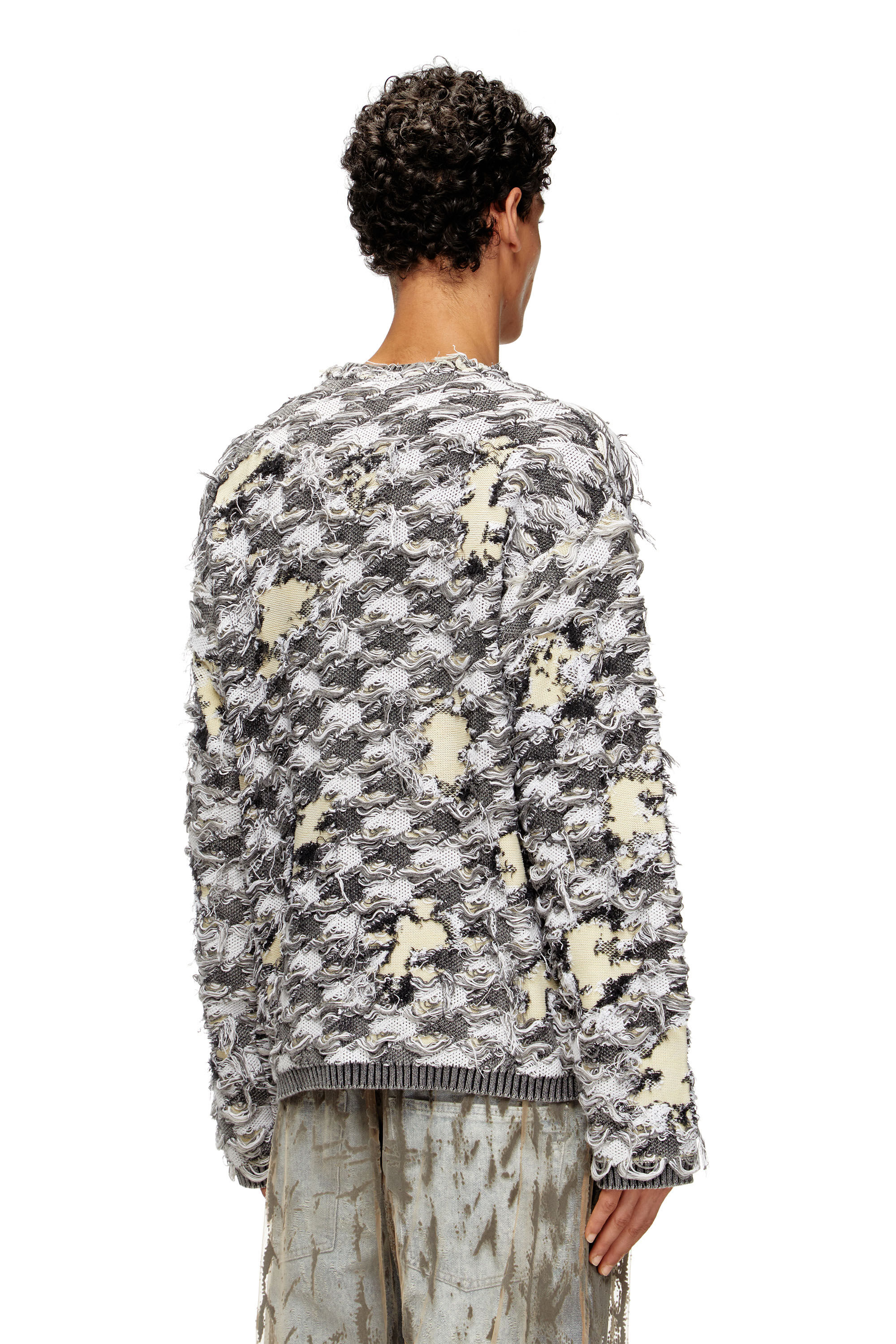 Cardigan in jaquard dévoré con motivo a quadri Uomo | Multicolor