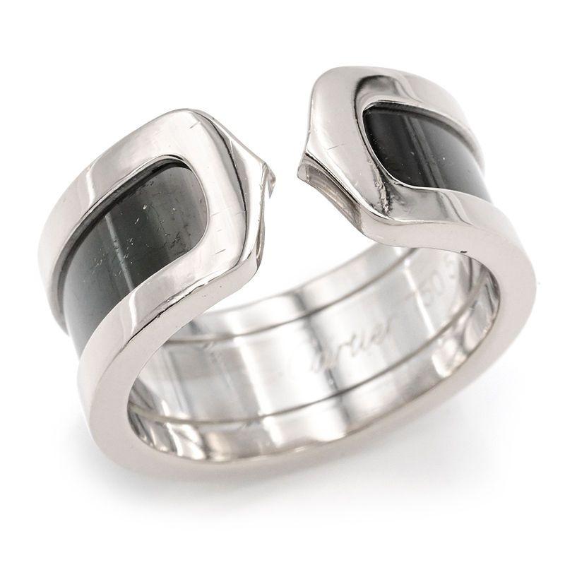 C DE CARTIER カルティエ C2リング #52 12号 K18WG ブラックラッカー