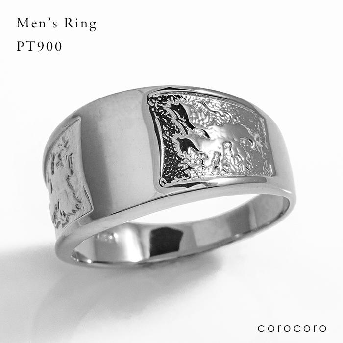 Pt900紋章プラチナメンズ リング指輪印台ライオ 男人気刻印入り保証