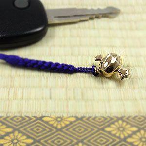 18金 キーホルダー すず 打出小槌 根付 K18 鈴 携帯ストラップ 長寿