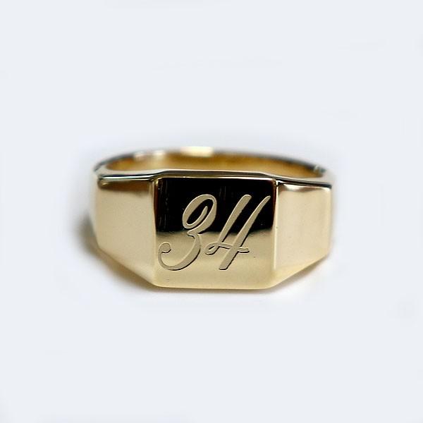 18K18金 印台 ゴールドメンズリング数字刻印K18金機械彫刻指輪ナンバー