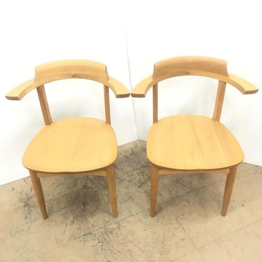 中古 人気 柏木工 ダイニングチェア2脚セット ナラ材 ひじ掛け有 0B21