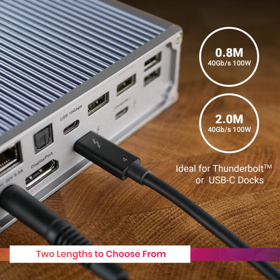 Thunderbolt 4/USB 4ケーブル (2.0m) アクティブ 40Gb/s, 100W, 20V
