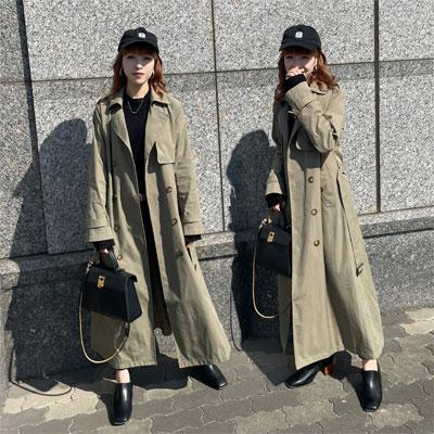 トレンチコート マキシ 新色ライトカーキ ミリタリー エレガント