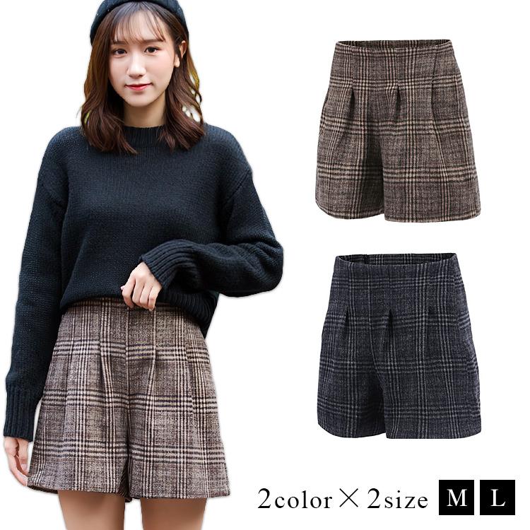 レディース グレンチェック ショートパンツ フレアパンツ 秋冬