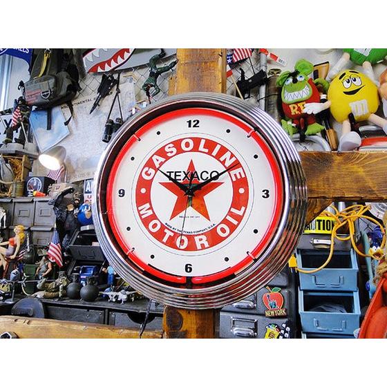 即納】【在庫あり】 ガレージネオンクロック （テキサコ） アメリカ
