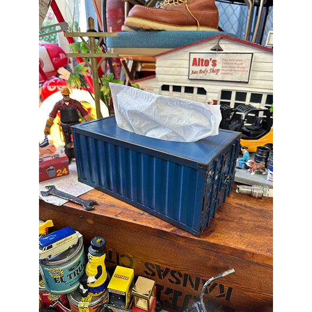 海上コンテナ ティッシュケース （ブルー） □ アメリカン雑貨