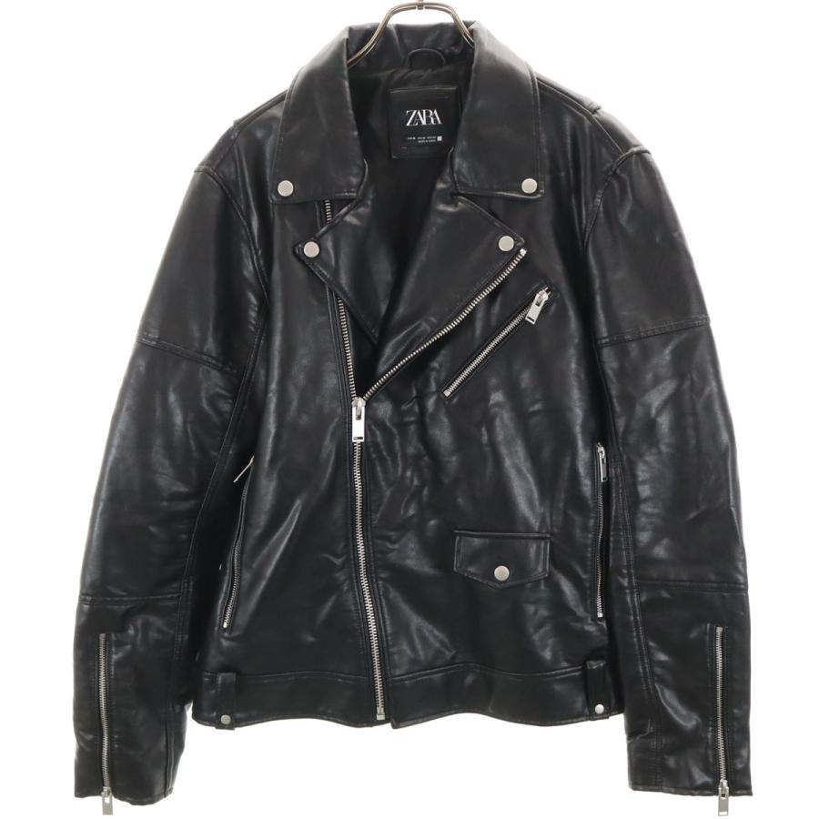 ZARA（ザラ） フェイクレザー ダブルライダースジャケット XL ブラック