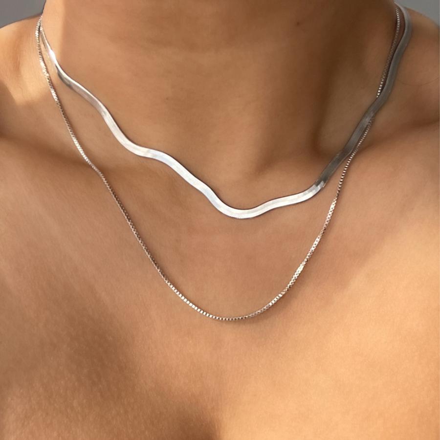 ネックレス スネークチェーン フラット スネーク シルバー 2連