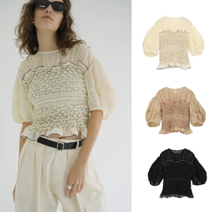 CLANE（クラネ） 正規商品 トップス カラー ステッチ シャーリング