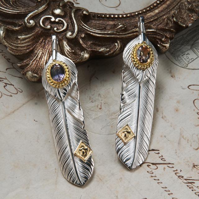 鷲見太郎 Pendant ペンダント】Lフライトフェザー&ハートフェザー