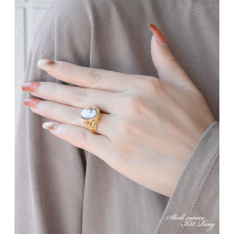 リング K18 カメオ 指輪 18金 イエローゴールド シェルカメオ