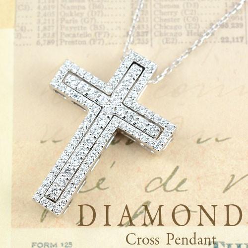 10金 メンズ クロス ネックレス ダイヤモンド ホワイトゴールドk10