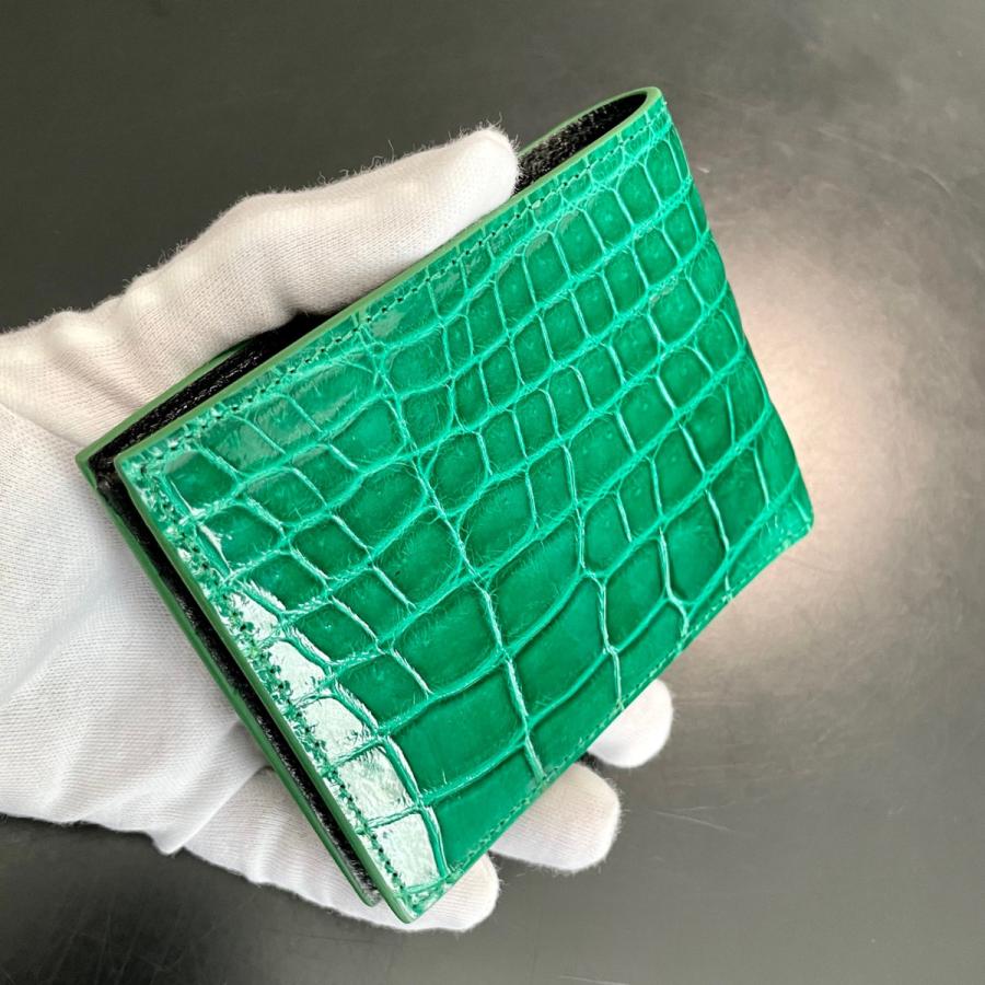 クロコダイル財布 メンズ 二つ折り財布 クロコダイル 財布 緑