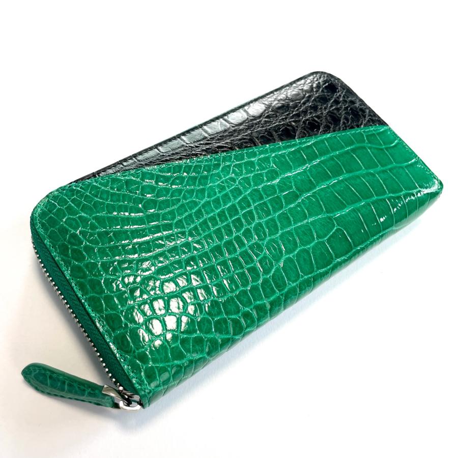 クロコダイル長財布グリーン クロコダイル財布 メンズ 長財布