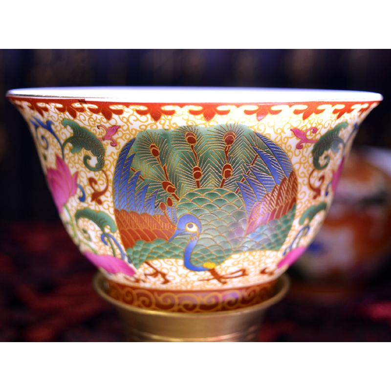 蓋碗（蓋付き湯のみ）金絲琺瑯彩孔雀 : 中国貿易公司ctcオンライン