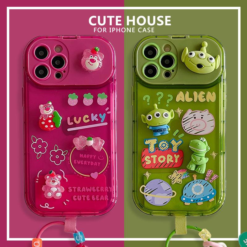 エイリアンロッツオストラップ付き鏡付き折りたたみiPhoneケース