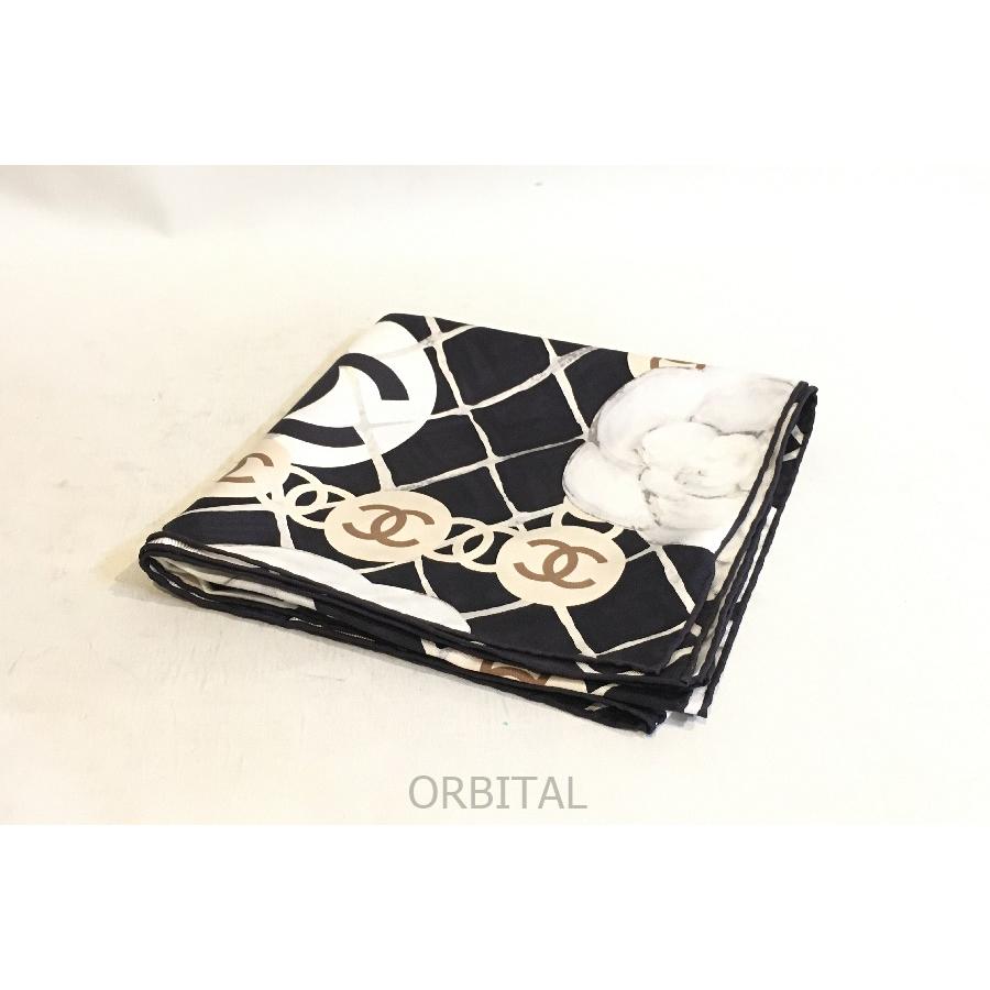 二子玉)CHANEL シャネル カメリア×ココマーク大判シルクスカーフ ITALY