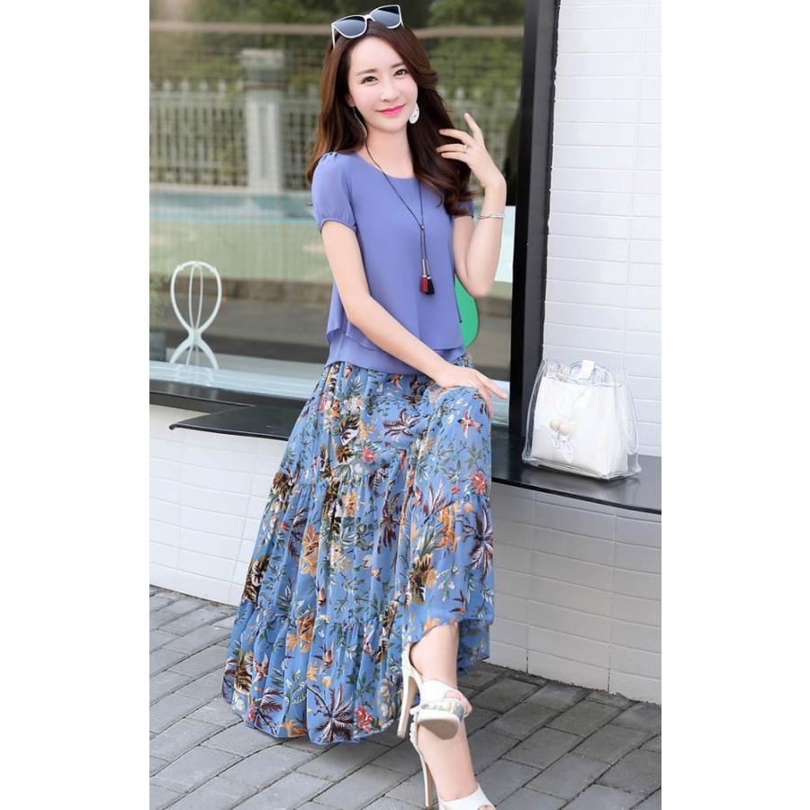 セットアップ 2点セット シフォンブラウス 花柄スカート Aライン