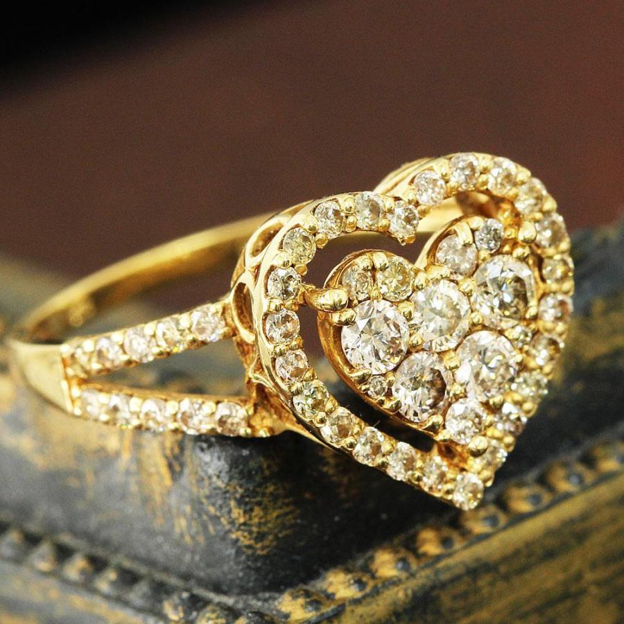 可愛い 0.7ct ダイヤモンド K18 yg 大きめ ハート リング 鑑別書付 18