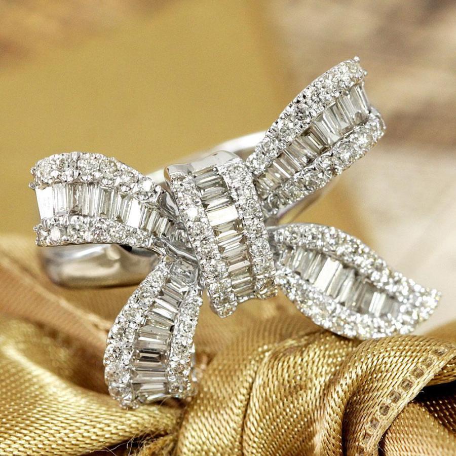 レディース リング ダイヤモンド リボン 指輪 K18 WG ホワイトゴールド