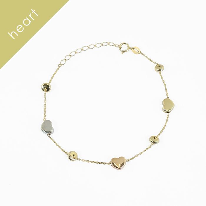 K10YG モチーフ地金ブレスレット ハート 星 スクエア ステーション