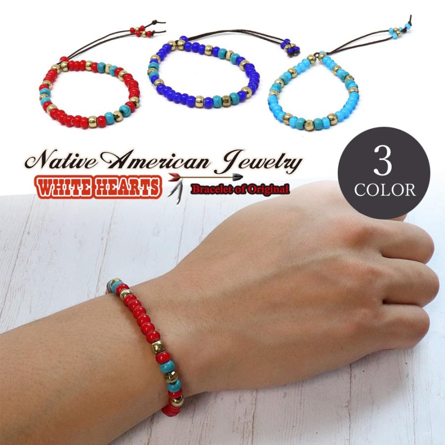 ブレスレット メンズ 6mm ホワイトハーツ ビーズ ネイティブアメリカン