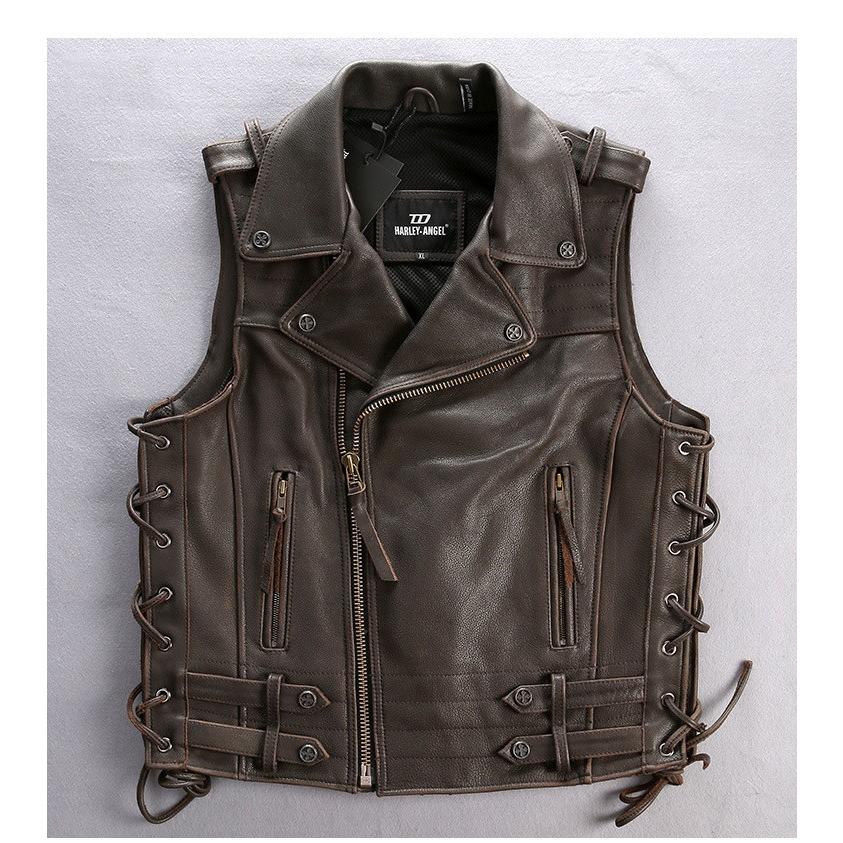 送料無料 本革ベスト バイク用 革ベスト 牛革 革ジャン ダブル