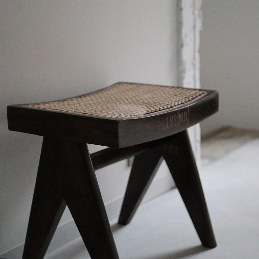 ピエール・ジャンヌレ スツール オットマン ラタン 古材 チーク 椅子