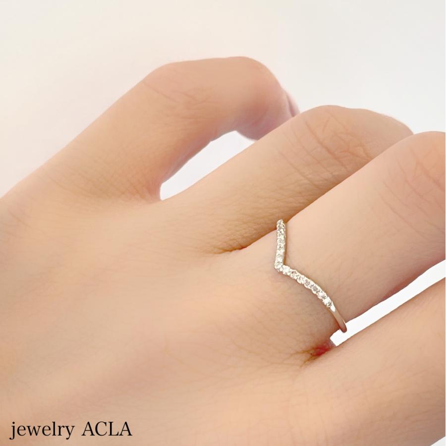 プラチナ ダイヤモンド リング 細い指輪 重ね付け Vフォルム V字 Pt950