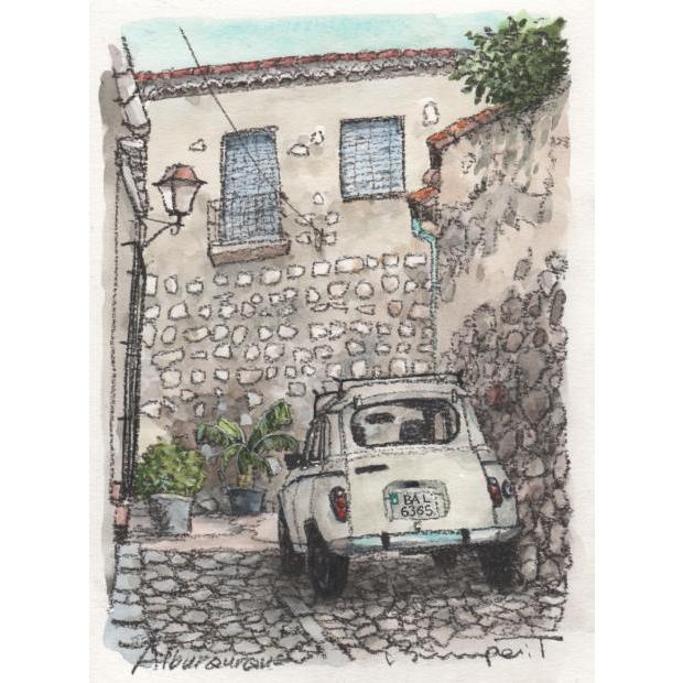 高橋文平 アルブルケルケ スペイン 絵画 風景画 自動車 ルノー4 水彩画