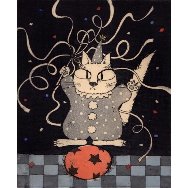 猫 絵画 銅版画 エッチング アクアチント 朝日みお 「ねこサーカス・8