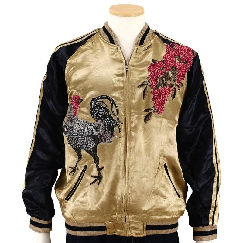 若冲の黒鶏 刺繍リバーシブルスカジャン 花旅楽団 SCRIPT メンズ