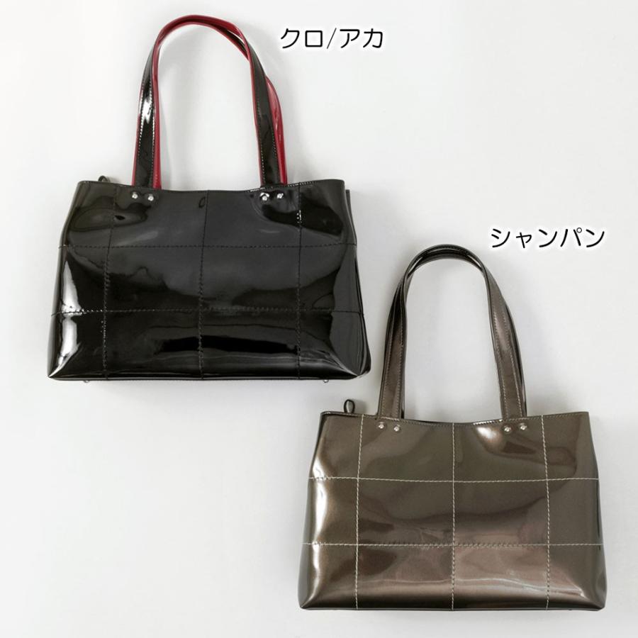 トートバッグ エナメルバッグ 日本製 No.2347 ブラック／レッド 合成
