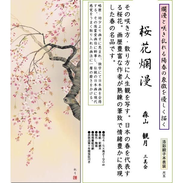 掛け軸 掛軸 桜 森山観月・桜花爛漫 尺五 花鳥画 春 桐箱 風鎮付き