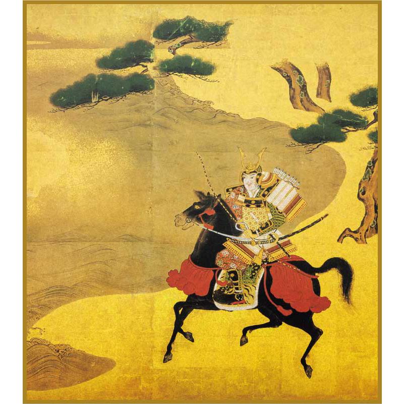 干支色紙 午年 「源義経図屏風 右隻(部分)」狩野春雪 筆/ たとう紙