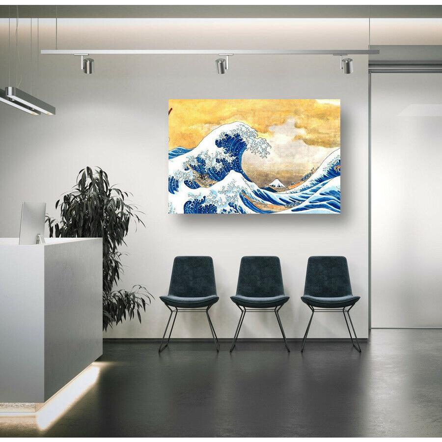 葛飾北斎 富嶽三十六景 神奈川沖浪裏 金 ポスター 高級 キャンバス