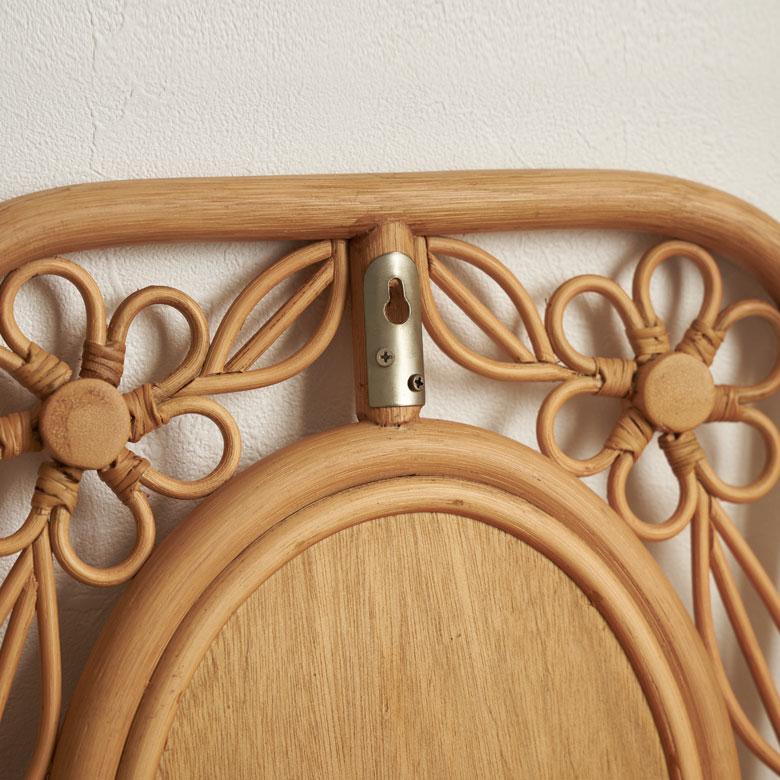 ミラー 鏡 ラタン 籐 高さ 42cm ナチュラル デイジー フラワー