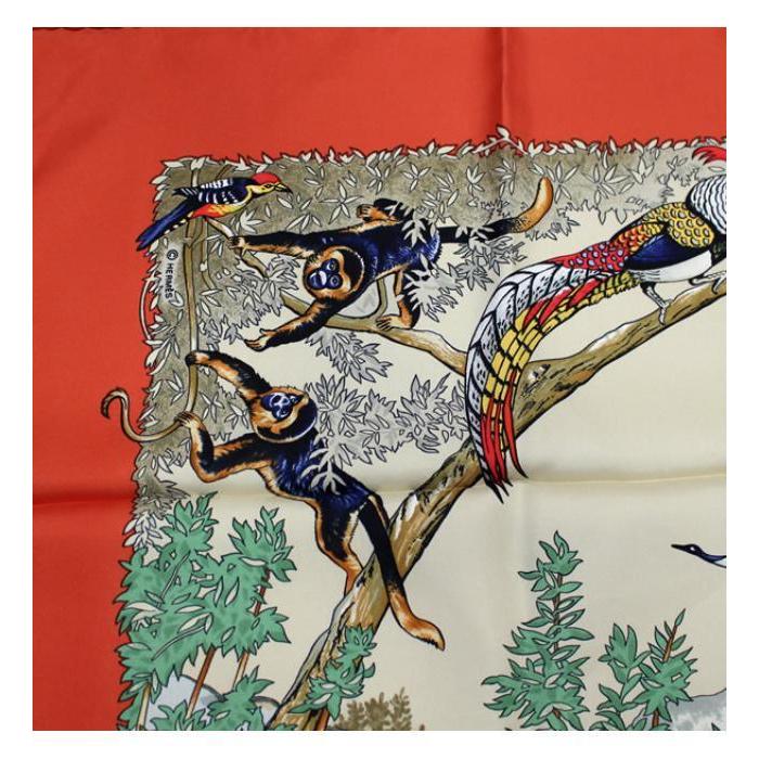 HERMES（エルメス） 美品 カレ90『SICHUAN 四川省』大判スカーフ 動物